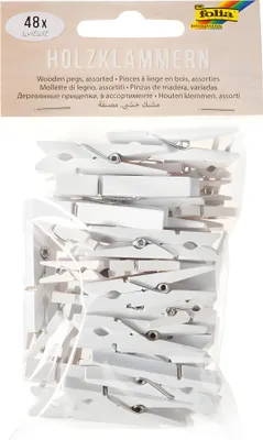 Produktbild von folia Holzklammern weiß 3 Größen sortiert 48 Stück