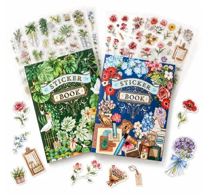 Stickerbuch 400+ PET-Sticker, Vintage, Scrapbooking, 2 Bücher