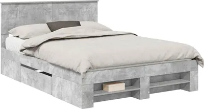Produktbild von vidaXL Bettrahmen mit Kopfteil Betongrau 140 x 200 cm Holzwerkstoff