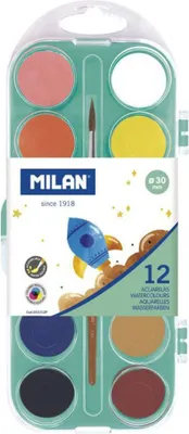 Produktbild von Milan Etui 12 Aquarellfarben Näpfchen + Pinsel Mehrfarbig  Mehrfarbig One Size