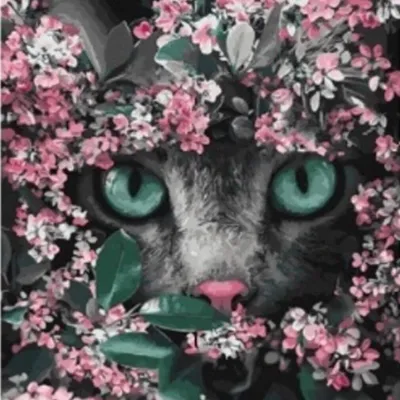 Imagen del producto de Mosaico De Diamantes 30X40 Cm. Adhesivo De Diamantes: Gato Entre Flores
