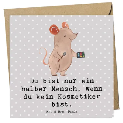 Produktbild von Mr. & Mrs. Panda Glückwunschkarte Kosmetiker Herz - Grau Pastell - Geschenk, faltkarte, Grußkarte, Kosmetikstudio, Ausbildung, Beauty Salon, anlasskarte, Lustig, Spruch