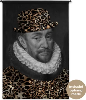 Produktbild von MuchoWow® Wandteppich Wandbehang Wilhelm von Oranien - Adriaen Thomasz - Pantherdruck 120x180 cm Tapisserie Dekoration Wandtuch - Schlafzimmer - Dekorationen für das Haus