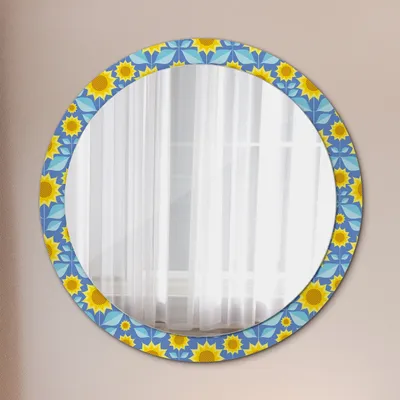 Produktbild von Spiegel mit Grafiken – Modern Spiegel - Dekorative Spiegel – Schminkspiegel - Rundspiegel - Geometrisch Sonnenblumen - Runder: Ø90cm