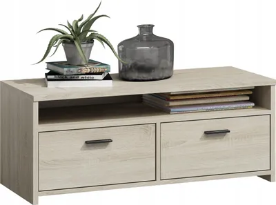 Produktbild von MATKAM Fernsehkommode Mili H 44 x B 100 x T 45 cm, laminierte Möbelplatte 18 mm, ein offenes Regalfach,  satinierte Griffe (Sonoma Eiche)