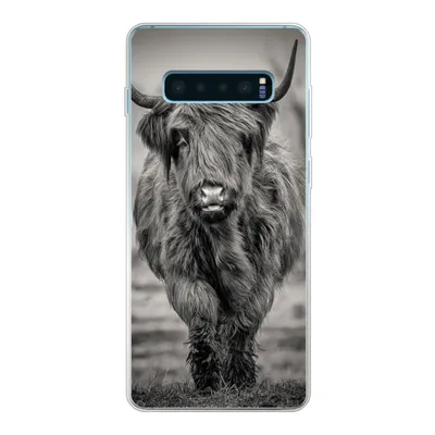 Produktbild von MuchoWow® Handyhülle Schutzhülle Hülle für Samsung Galaxy S10 Plus Schottischer Highlander - Schwarz und Weiß Silikon Softcase Handy Hülle - Schutzhülle