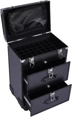 Productafbeelding van Cosmetica koffer - Make-up trolley - Schoonheidsartikelen vervoeren - Aluminium frame - 36 x 23 x 58 cm - Zwart