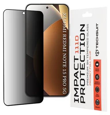 Obrázok produktu pre Techsuit – 111D Privacy Full Glue ochranné sklo na displej s ochranou súkromia pre Xiaomi Redmi Note 15 Pro 5G – čierne
