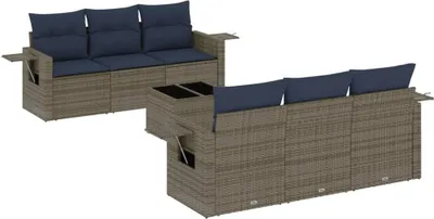 Produktbild von vidaXL 7-teiliges Gartensofa-Set mit Kissen, grau, Polyrattan