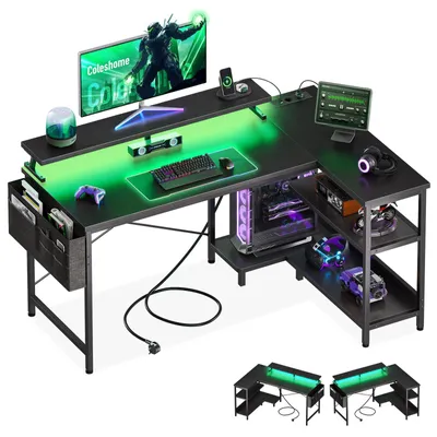 L-förmiger Gamingtisch mit LED, 120x80 cm, Schwarz