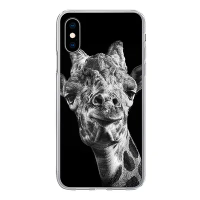Produktbild von MuchoWow® Handyhülle Schutzhülle Hülle für iPhone X Giraffe vor schwarzem Hintergrund in schwarz und weiß Silikon Softcase Handy Hülle - Handyhülle