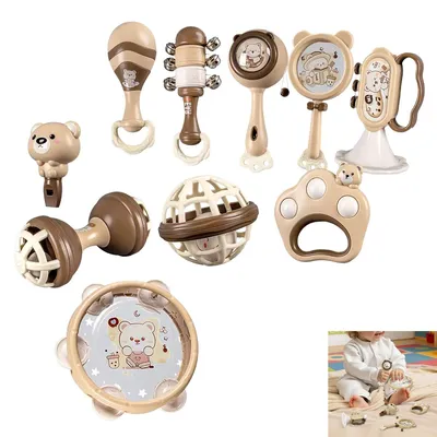 Produktbild von Baby Musikinstrumente Set – 10 Stück Rassel & Tamburin Lernspielzeug für 0–3 Jahre Kleinkinder Frühförderung Motorik
