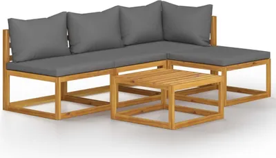 Image de vidaXL Ensemble de salon de jardin 5 pièces avec coussins en bois massif d'acacia