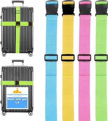 Produktbild von 4 Stück Kofferband & Koffergurt Set für Koffer und Gepäck - Gurtband für Reisen und Flüge - Luggage Strape