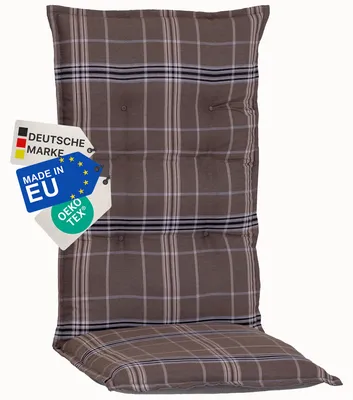 Produktbild von NYVI Gartenstuhl Auflage Hochlehner Barcelona - UV-Beständig, Atmungsaktiv, Strapazierfähig - Hochlehnerauflage Sitzkissen Outdoor - Sitzauflagen für Gartenstühle 118x50cm Karo Braun