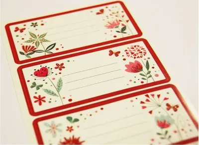 Produktbild von 12 Schuletiketten - Rechteck - Blumen und Herzen - Glitter