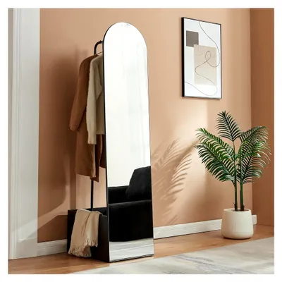 Produktbild von Ganzkörperspiegel Kuonta Standspiegel 165 x 40 x 51 cm mit Kleiderständer und Staufach Schwarz