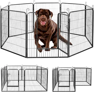 Imagen del producto de Jaula para cachorros de 8 paneles, 60 cm de altura, fabricada en metal resistente y con puerta. Ideal para uso interior y exterior. Plegable y ampliable. Jaula segura para perros y cachorros