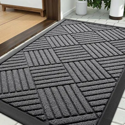 Zdjęcie produktu dla Mata podłogowa prostokątna, 43 x 75 cm, mata do zbierania brudu, do użytku wewnątrz i na zewnątrz, jasnoszara