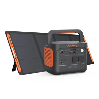 Produktbild von Jackery Powerstation 1000 v2 mit 200W Solarpanel, 1070Wh LiFePO4 Solargenerator, 1500W AC/100W USB-C Ausgang,1 Std. Schnellladung für Camping, Notfall