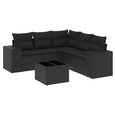 Produktbild von 6-tlg. Garten-Lounge-Set, modular mit Stauraum, wasserabweisendem Beutel, Poly Rattan Schwarz, Hartglas-Tisch, UV-beständig, abnehmbare Kissenbezüge