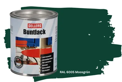 Produktbild von Buntlack - 1 L, RAL 6005 Moosgrün – Glänzender Decklack für Metall & Holz, wetterfester Metallschutzlack, robuste Lackfarbe außen & innen