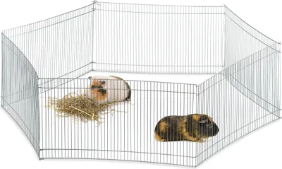 Produktbild von Relaxdays Freilaufgehege Kleintiere, 6 Elemente, engmaschig, Freilauf f. Meerschweinchen & Co., verzinkt, H 27cm, silber