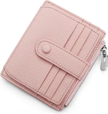 Image de Porte-cartes de crédit en cuir véritable RFID pour hommes et femmes Porte-monnaie rose