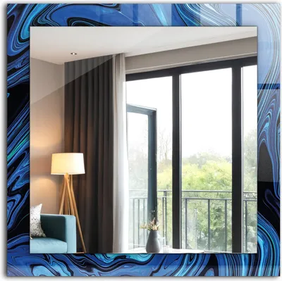 Produktbild von Dekorativer Wandspiegel - Bedruckter Spiegel - Motiv - 60x60 cm - Abstraktes Blaues Muster