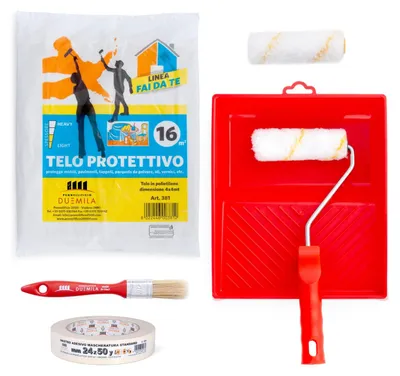 Kanten-Lackierset mit Rolle, Pinsel, Schale, Abdeckband & Plane