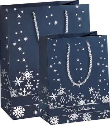 Produktbild von SIGEL GT111 Premium Geschenktasche mittel, Silver Snowflakes, 17,5 x 23 cm, 1 Tasche
