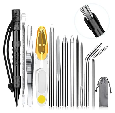 Produktbild von Edelstahl FID Set Paracord FID Marlin Spike Set Paracord Nähen Schnürung Nähen Nadeln und Glättung Werkzeug Knotter Werkzeug für Leder oder Paracord Arbeiten (Schwarz)