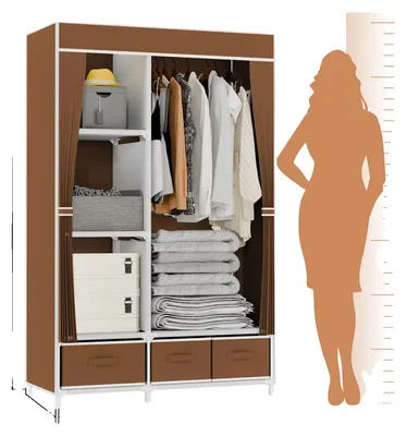 Produktbild von Tragbarer Kleiderschrank, werkzeugfreie Montage, vielseitige Aufbewahrung, Kaffeefarbe