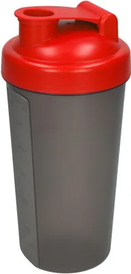 Produktbild von Shaker 600 ml "Protein" - Gym Shaker für Eiweiß- & Sportgetränke - inkl. herausnehmbarem Sieb & praktischer Skala - einfach zu reinigen - standard-rot/transluzent-grau