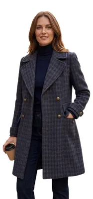 Image de Manteau femme Naf Naf Aviviane, motif pied-de-poule, classique, double boutonnage, manteau en laine, taille XS