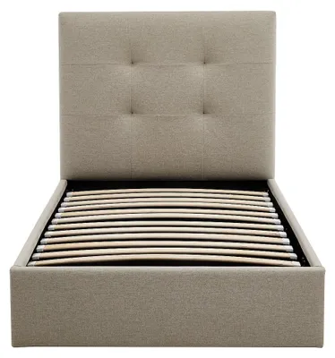 Produktbild von Bett mit Bettkasten 90 x 190 cm – Stoff – Taupe – CALINIDA