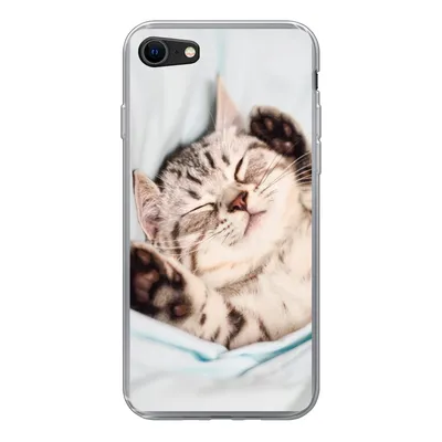 Produktbild von MuchoWow® Handyhülle Schutzhülle Hülle für iPhone 8 Kätzchen - Lustig - Bett - Kinder - Jungen - Mädchen - Kinder Silikon Softcase Handy Hülle - Schutzhaube