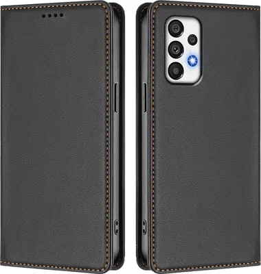 Produktbild von Handyhülle für Samsung Galaxy A73 5G, Kunstleder Klapphülle Stoßfeste Magnetische Hülle mit Ständer Schwarz