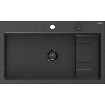Zdjęcie produktu dla Mexen Omar zlewozmywak granitowy 1-komorowy 800 x 480 mm, czarny nakrapiany, syfon czarny - 6520801005-76-B