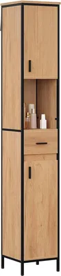 Produktbild von EUGAD Badezimmerschrank, mit Schublade, offenem Fach, verstellbaren Ablagen, 30x180x30 cm, schwarz Helle Eiche