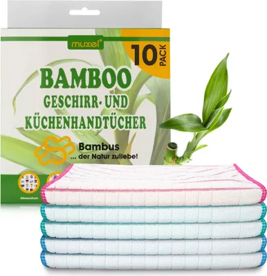 Produktbild von MUXEL Bambus Tücher - 10x Bambus Geschirrtücher - Extra saugfähiges Putztuch - Weiche Bambuslappen zum Polieren, Abtrocknen & Wischen - Nachhaltige Bambus Allzwecktücher