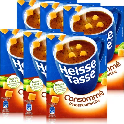 Produktbild von Heisse Tasse Consommé Rinderkraftbrühe mit Croûtons 3 Beutel á 7,1g (6er Pack)
