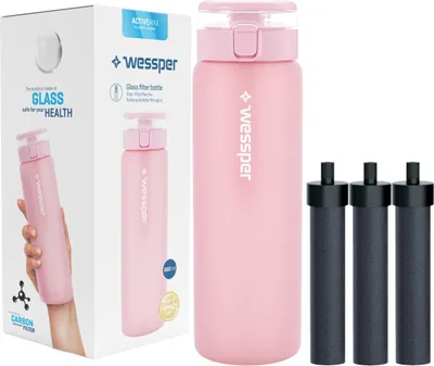Produktbild von Wessper ActiveMax Clarti Glasfilterflasche 680ml Rosa + 3x Filterkartusche