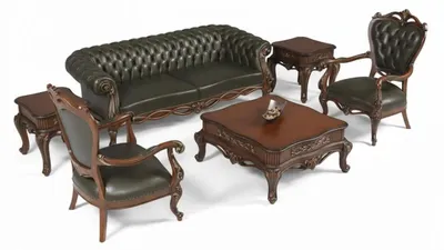 Immagine prodotto di Elegante set da salotto in stile classico: divani Chesterfield, tavolino e poltrone
