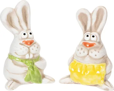 Produktbild von Osterdeko Keramikfiguren Osterhasen Handbemalt Kreative Tischdeko Detailverliebt, 4 Stück