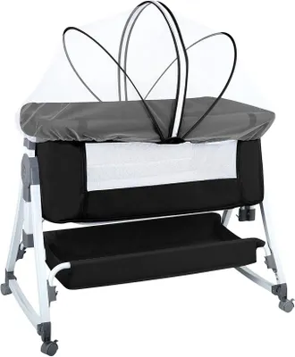 Imagen del producto de Cuna auxiliar, 3 en 1, con colchón y mosquitera, capacidad de carga de 50 kg, plegable en 3 segundos, fácil de transportar, dimensiones: 80 x 40 x 100-116 cm (6 niveles de altura, color )