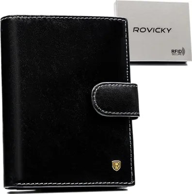 Zdjęcie produktu dla Portfel męski ze skóry naturalnej zamykany na zatrzask - Rovicky