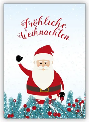 Produktbild von 4x Süße Weihnachtskarte mit winkendem Weihnachtsmann: Fröhliche Weihnachten
