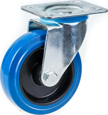 Produktbild von 100-mm-Lenkrolle mit blauem elastischem Gummi auf einem Nylon-Mittelrad