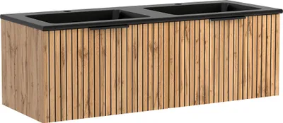 Produktbild von Doppelwaschtisch 120cm, Waschbecken matt schwarz, Eiche, LIVINGSTON-03